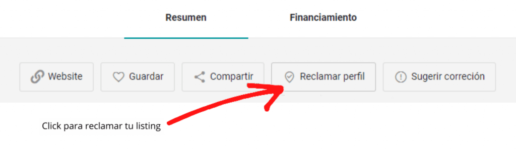 Menu reclamar perfil directorio Startupeable