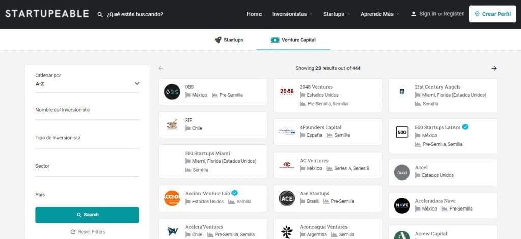 Directorio Venture Capital Inversionistas Startupeable