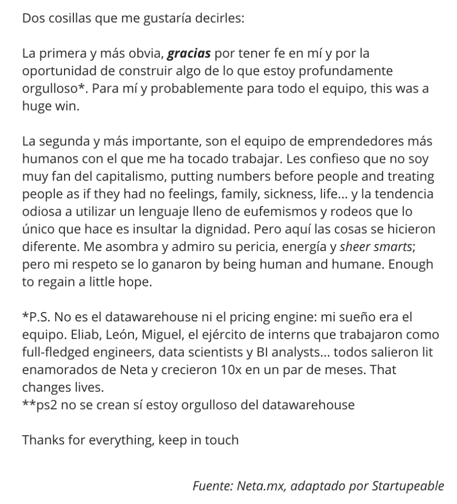 Mensaje de un trabajador de neta tras anunciar el cierre